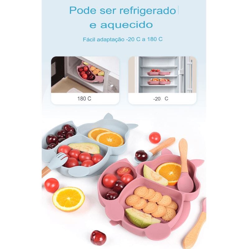 Kit 8 Pcs, Prato Formato Esquilo Com Ventosa, Babador, Conjunto Alimentação Para Bebê